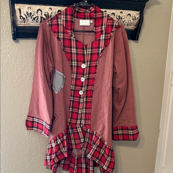 Red Plaid Button-Up Tunic - Picture 1 of 7